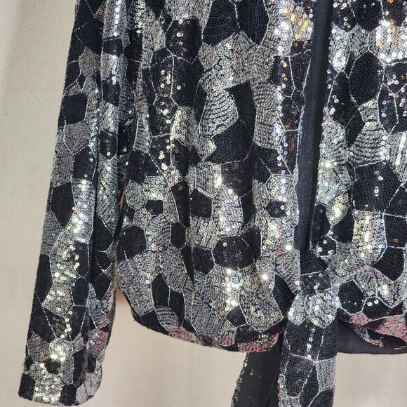 Chico's Black Silver Sequin Twilight Dazzle Tropez Poly Jacket Sz Chico 3 US XL - Picture 6 of 16